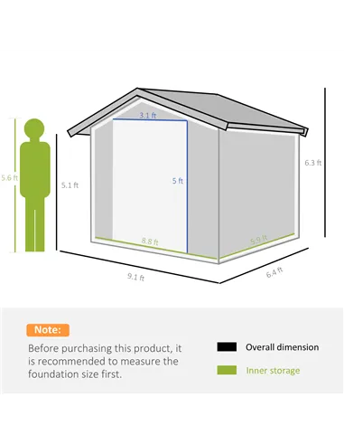 Outsunny 9 x 6ft Metal Bicycle Shed, Outdoor Storage Tool House with Ventilation Slots, Foundation Kit and Lockable Double Doors