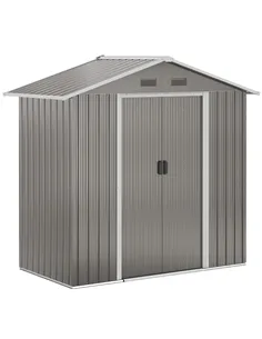 Outsunny 6.5ft x 3.5ft Metal Garden Storage Shed for Outdoor Tool Storage with Double Sliding Doors and 4 Vents, Grey