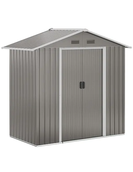 Outsunny 6.5ft x 3.5ft Metal Garden Storage Shed for Outdoor Tool Storage with Double Sliding Doors and 4 Vents, Grey
