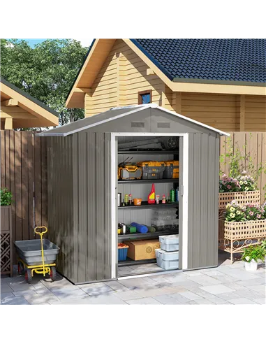 Outsunny 6.5ft x 3.5ft Metal Garden Storage Shed for Outdoor Tool Storage with Double Sliding Doors and 4 Vents, Grey