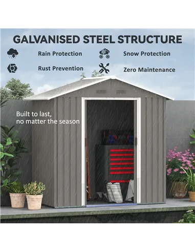 Outsunny 6.5ft x 3.5ft Metal Garden Storage Shed for Outdoor Tool Storage with Double Sliding Doors and 4 Vents, Grey