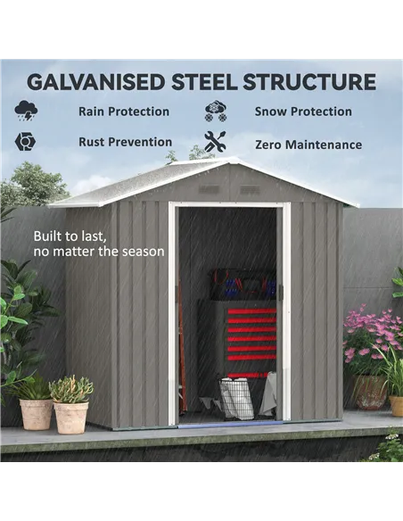 Outsunny 6.5ft x 3.5ft Metal Garden Storage Shed for Outdoor Tool Storage with Double Sliding Doors and 4 Vents, Grey