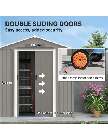 Outsunny 6.5ft x 3.5ft Metal Garden Storage Shed for Outdoor Tool Storage with Double Sliding Doors and 4 Vents, Grey