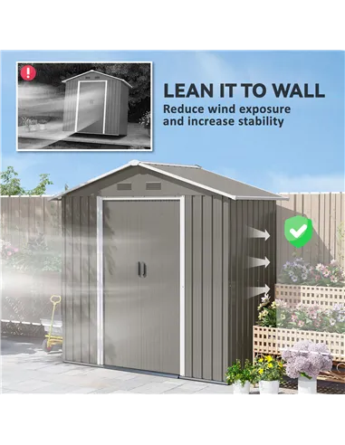 Outsunny 6.5ft x 3.5ft Metal Garden Storage Shed for Outdoor Tool Storage with Double Sliding Doors and 4 Vents, Grey