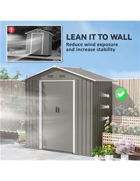 Outsunny 6.5ft x 3.5ft Metal Garden Storage Shed for Outdoor Tool Storage with Double Sliding Doors and 4 Vents, Grey