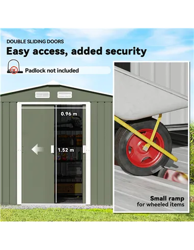 Outsunny 9 x 6ft Metal Garden Shed, Outdoor Storage Tool House with Ventilation Slots, Foundation Kit and Lockable Double Doors,