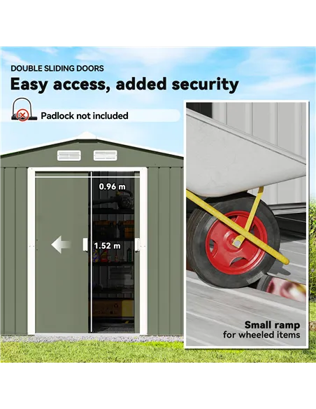 Outsunny 9 x 6ft Metal Garden Shed, Outdoor Storage Tool House with Ventilation Slots, Foundation Kit and Lockable Double Doors,