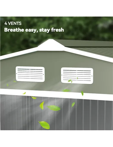 Outsunny 9 x 6ft Metal Garden Shed, Outdoor Storage Tool House with Ventilation Slots, Foundation Kit and Lockable Double Doors,