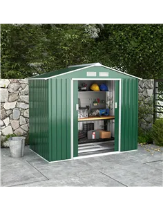 Outsunny 7 x 4ft Metal Garden Shed, Outdoor Storage Tool House with Ventilation Slots, Foundation Kit and Lockable Double Doors, 2