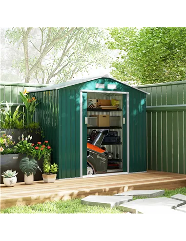Outsunny 7 x 4ft Metal Garden Shed, Outdoor Storage Tool House with Ventilation Slots, Foundation Kit and Lockable Double Doors,