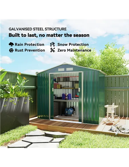 Outsunny 7 x 4ft Metal Garden Shed, Outdoor Storage Tool House with Ventilation Slots, Foundation Kit and Lockable Double Doors,