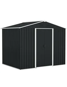 Outsunny 7.7 x 5.7ft Metal Garden Shed, Galvanised Outdoor Tool Storage House with Ventilation Slots and Sliding Doors, Grey