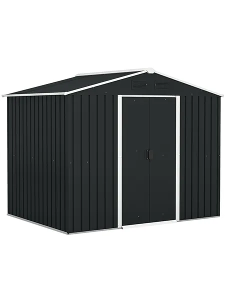 Outsunny 7.7 x 5.7ft Metal Garden Shed, Galvanised Outdoor Tool Storage House with Ventilation Slots and Sliding Doors, Grey
