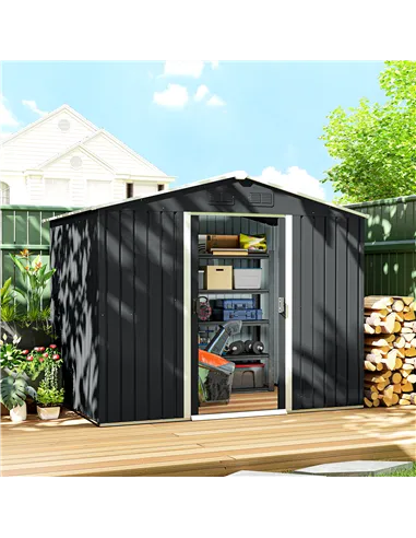 Outsunny 7.7 x 5.7ft Metal Garden Shed, Galvanised Outdoor Tool Storage House with Ventilation Slots and Sliding Doors, Grey