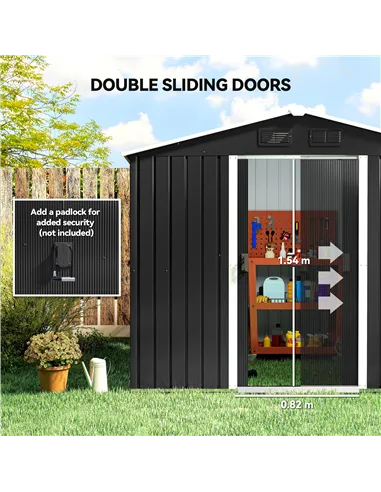 Outsunny 7.7 x 5.7ft Metal Garden Shed, Galvanised Outdoor Tool Storage House with Ventilation Slots and Sliding Doors, Grey