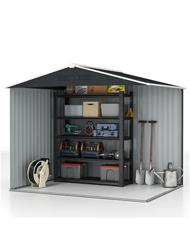 Outsunny 7.7 x 5.7ft Metal Garden Shed, Galvanised Outdoor Tool Storage House with Ventilation Slots and Sliding Doors, Grey
