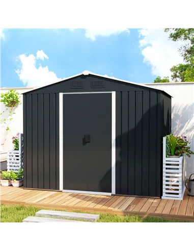 Outsunny 7.7 x 5.7ft Metal Garden Shed, Galvanised Outdoor Tool Storage House with Ventilation Slots and Sliding Doors, Grey