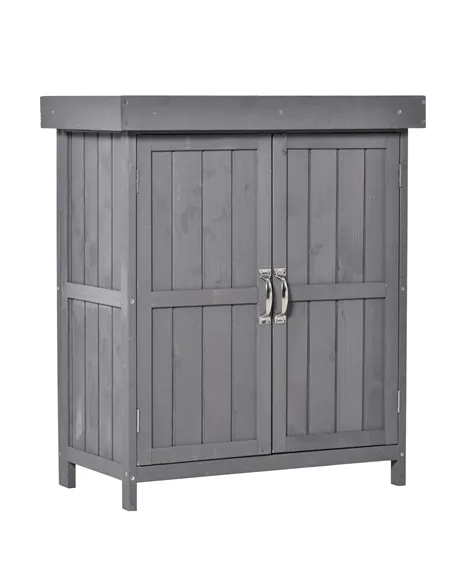 Outsunny Small Shed, Wooden Garden Shed with Openable Hinged Roof and Removable Shelf, Outdoor Tool Storage Cabinet Chest with D