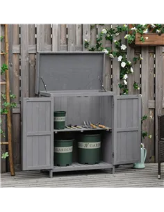 Outsunny Small Shed, Wooden Garden Shed with Openable Hinged Roof and Removable Shelf, Outdoor Tool Storage Cabinet Chest with D 2