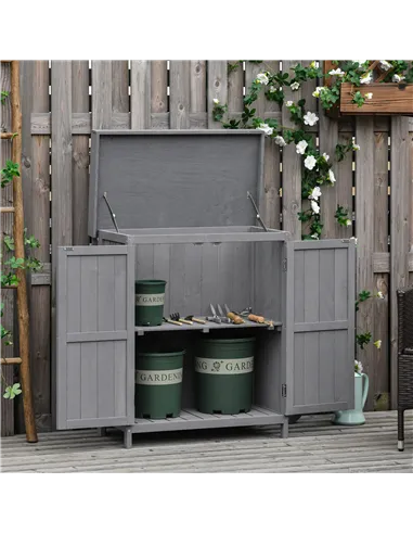 Outsunny Small Shed, Wooden Garden Shed with Openable Hinged Roof and Removable Shelf, Outdoor Tool Storage Cabinet Chest with D