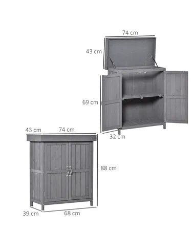 Outsunny Small Shed, Wooden Garden Shed with Openable Hinged Roof and Removable Shelf, Outdoor Tool Storage Cabinet Chest with D