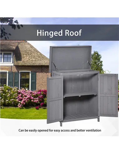 Outsunny Small Shed, Wooden Garden Shed with Openable Hinged Roof and Removable Shelf, Outdoor Tool Storage Cabinet Chest with D