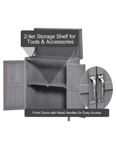 Outsunny Small Shed, Wooden Garden Shed with Openable Hinged Roof and Removable Shelf, Outdoor Tool Storage Cabinet Chest with D