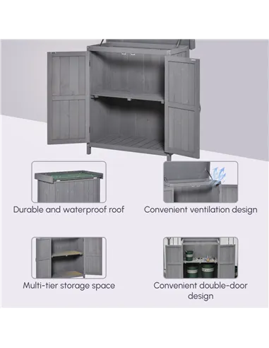 Outsunny Small Shed, Wooden Garden Shed with Openable Hinged Roof and Removable Shelf, Outdoor Tool Storage Cabinet Chest with D