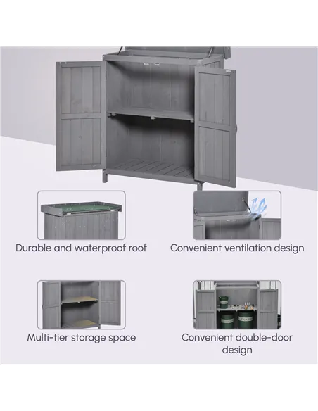 Outsunny Small Shed, Wooden Garden Shed with Openable Hinged Roof and Removable Shelf, Outdoor Tool Storage Cabinet Chest with D