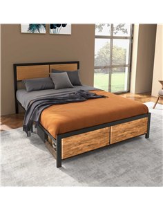 HOMCOM Industrial King Size Bed Frame, 5FT Steel Bed Base with Headboard, Footboard, Slatted Support and Under Bed Storage, 160  2