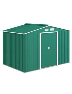 Outsunny 9 x 6ft Metal Garden Shed, Outdoor Storage Tool House with Ventilation Slots, Foundation Kit and Lockable Double Doors,