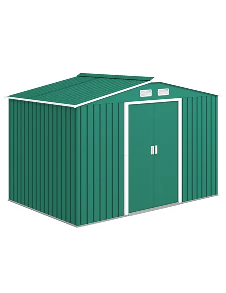 Outsunny 9 x 6ft Metal Garden Shed, Outdoor Storage Tool House with Ventilation Slots, Foundation Kit and Lockable Double Doors,