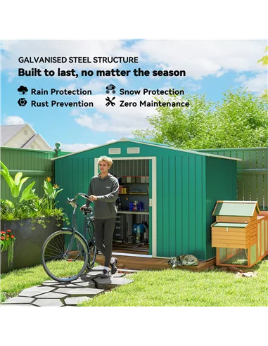Outsunny 9 x 6ft Metal Garden Shed, Outdoor Storage Tool House with Ventilation Slots, Foundation Kit and Lockable Double Doors,