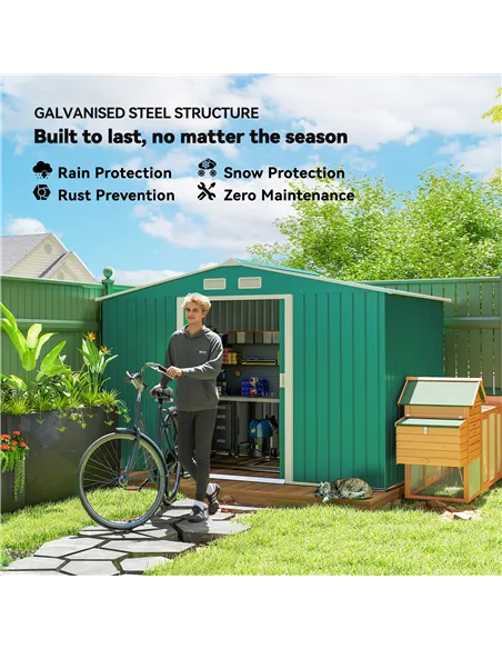Outsunny 9 x 6ft Metal Garden Shed, Outdoor Storage Tool House with Ventilation Slots, Foundation Kit and Lockable Double Doors,