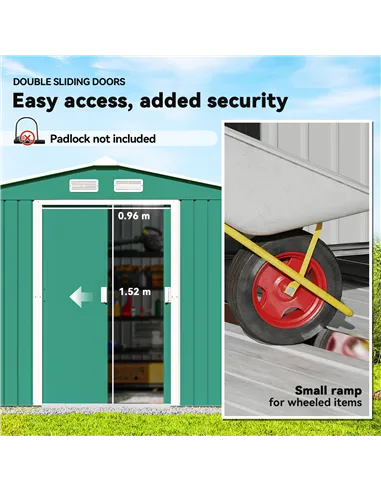 Outsunny 9 x 6ft Metal Garden Shed, Outdoor Storage Tool House with Ventilation Slots, Foundation Kit and Lockable Double Doors,