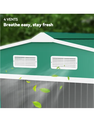 Outsunny 9 x 6ft Metal Garden Shed, Outdoor Storage Tool House with Ventilation Slots, Foundation Kit and Lockable Double Doors,