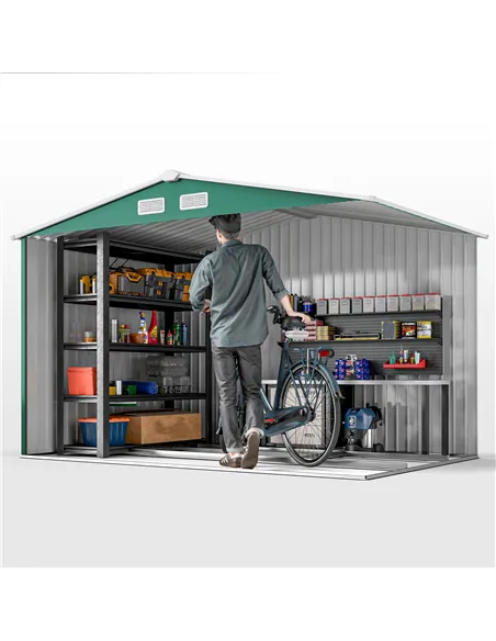 Outsunny 9 x 6ft Metal Garden Shed, Outdoor Storage Tool House with Ventilation Slots, Foundation Kit and Lockable Double Doors,