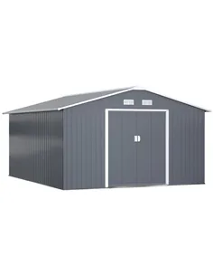 Outsunny 13 x 11ft Metal Garden Shed, Outdoor Storage Tool House with Ventilation Slots, Foundation Kit and Lockable Double Door