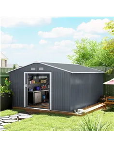 Outsunny 13 x 11ft Metal Garden Shed, Outdoor Storage Tool House with Ventilation Slots, Foundation Kit and Lockable Double Door 2