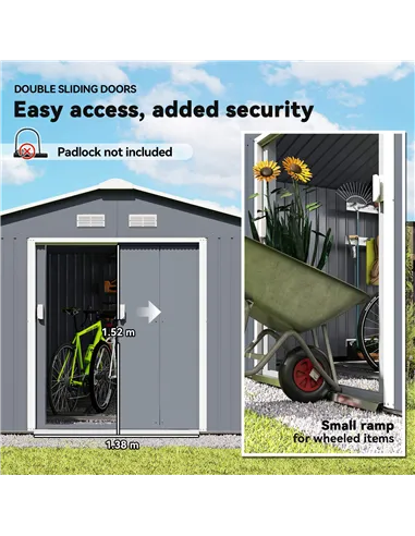Outsunny 13 x 11ft Metal Garden Shed, Outdoor Storage Tool House with Ventilation Slots, Foundation Kit and Lockable Double Door