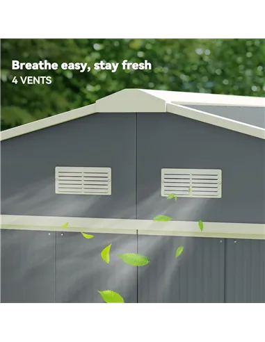 Outsunny 13 x 11ft Metal Garden Shed, Outdoor Storage Tool House with Ventilation Slots, Foundation Kit and Lockable Double Door