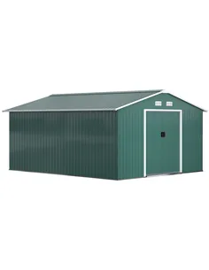 Outsunny 12.5 x 11.1ft Steel Sliding Door Storage Shed - Green