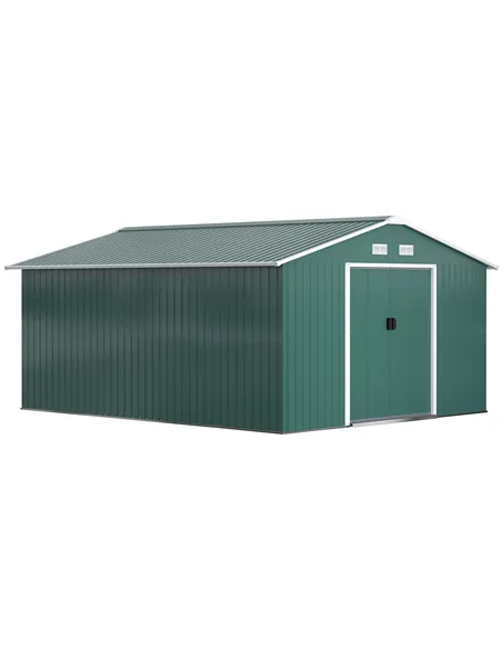 Outsunny 12.5 x 11.1ft Steel Sliding Door Storage Shed - Green