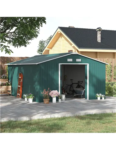 Outsunny 12.5 x 11.1ft Steel Sliding Door Storage Shed - Green