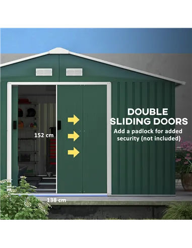 Outsunny 12.5 x 11.1ft Steel Sliding Door Storage Shed - Green