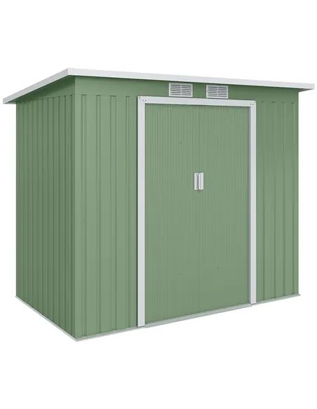 Outsunny 7 x 4ft Galvanised Steel Garden Shed, with Foundation Kit - Green
