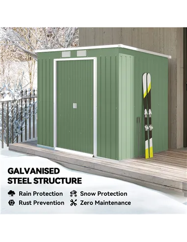 Outsunny 7 x 4ft Galvanised Steel Garden Shed, with Foundation Kit - Green