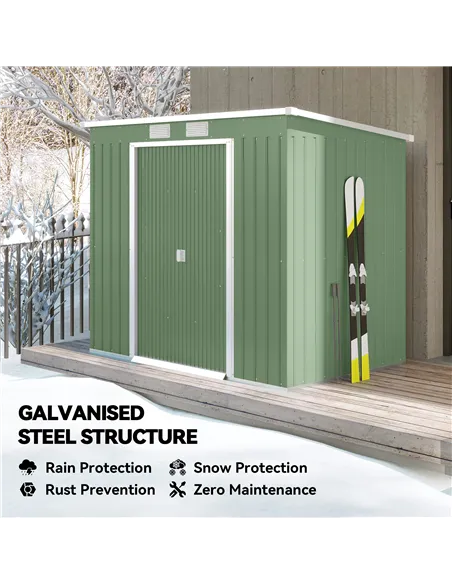 Outsunny 7 x 4ft Galvanised Steel Garden Shed, with Foundation Kit - Green