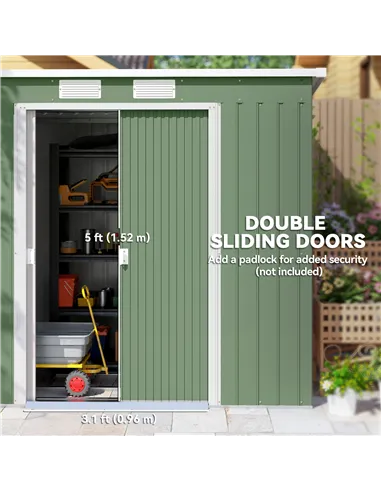 Outsunny 7 x 4ft Galvanised Steel Garden Shed, with Foundation Kit - Green