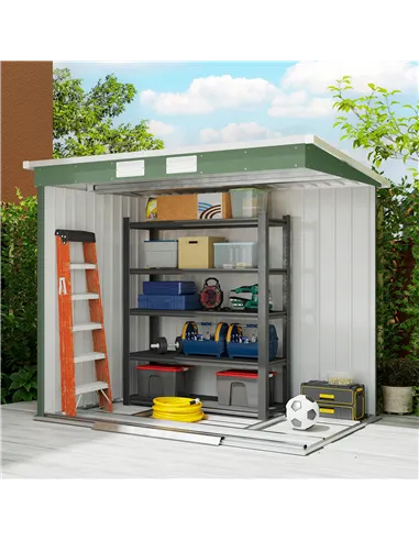 Outsunny 7 x 4ft Galvanised Steel Garden Shed, with Foundation Kit - Green